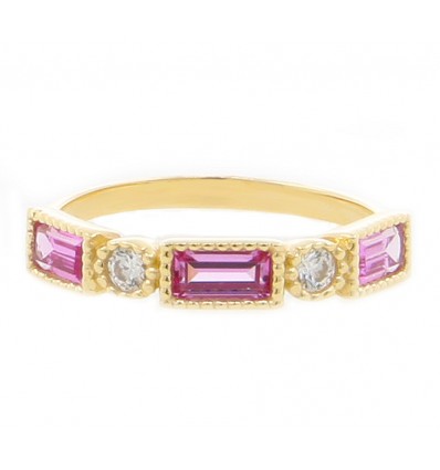 Anillo de oro de con piedras color rosa kunzita